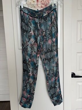 Zadig & Voltaire Teal, Pink and Black Snake Print Jogger Pants Drawstring Trendy